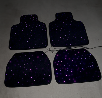 Starlight car mat with visible wiring and fiber optic system – demonstration of installation components and lighting setup by CarmatStars